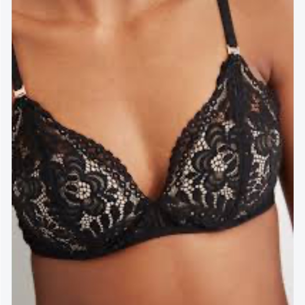 NWT AERIE REAL POWER PLUNGE PUSH UP BRA 34C Black Lace Sexy Party Grunge Goth